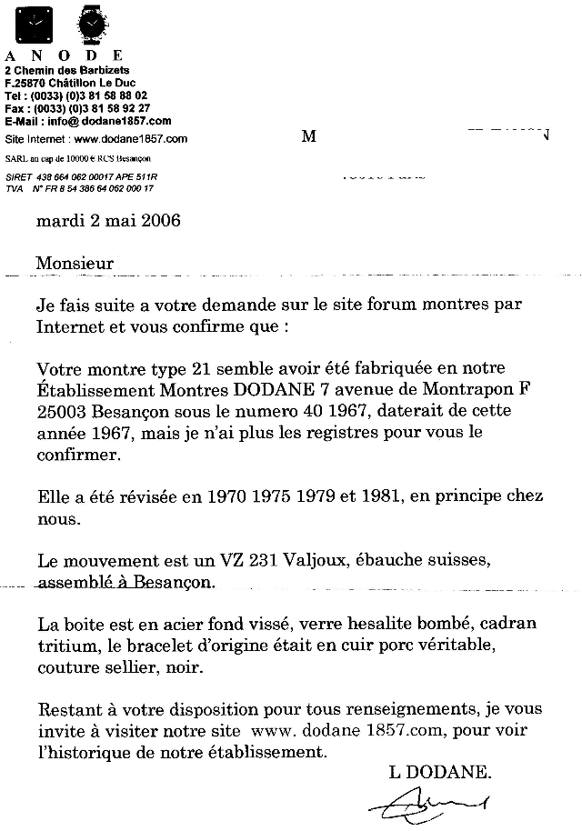 La lettre de M. Dodane